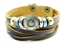 Brown Leather Braided Cuff Bracelet Snap Closure NEW