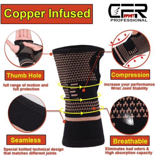 Soporte de muñeca de cobre compresión artritis deporte túnel carpiano dolor de mano D - Imagen 3 de 14
