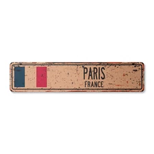 PARIS FRANCE Vintage Street Sign French flag city country road wall rustic gift