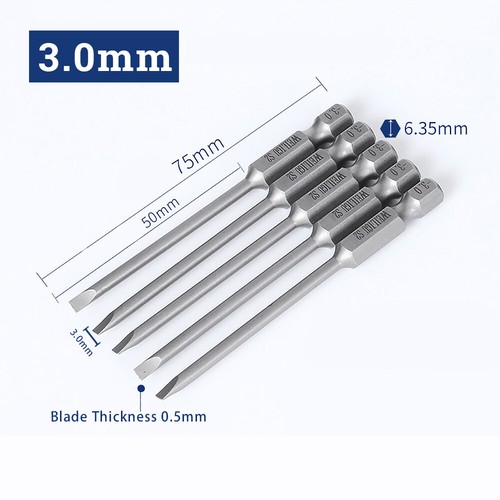 Slotted Screwdriver Bits Set Long 50/75/100/150mm 1/4 Inch Hex Shank S2 Magnetic - Picture 36 of 40