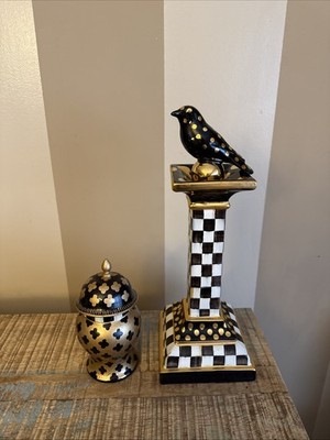 Retired Mackenzie Childs Black Bird Ceramic Finial