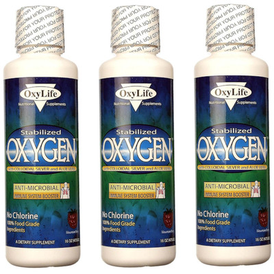 OxyLife Oxygen Colloidal Silver + Aloe Vera Mountain Berry 16 oz Each (Pack of 3