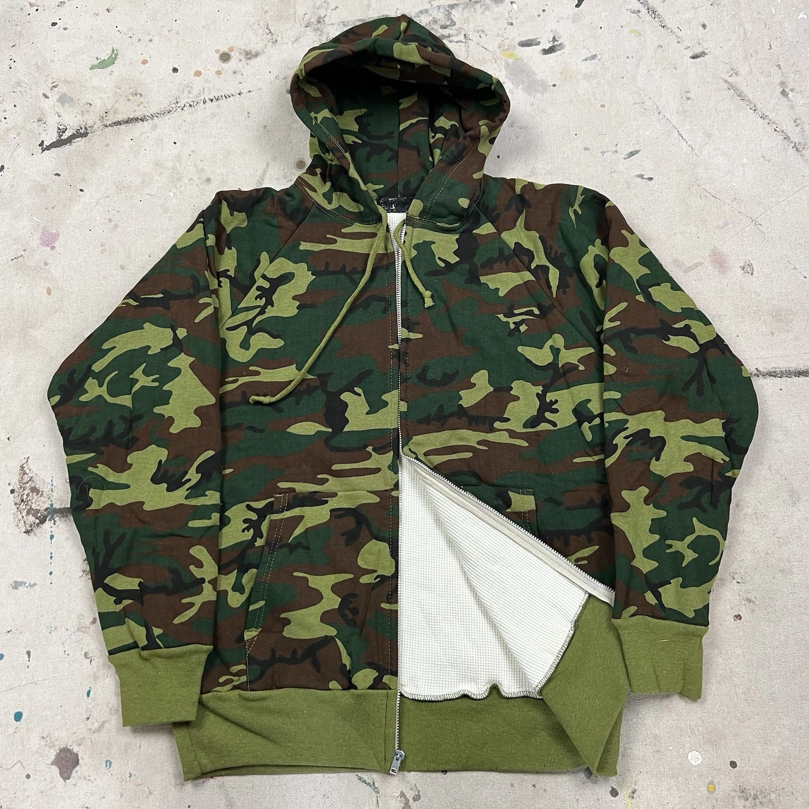 Vintage 70s 80s Afco Camo Thermal Lined Full Zip Hoodie Sweatshirt Mens Medium