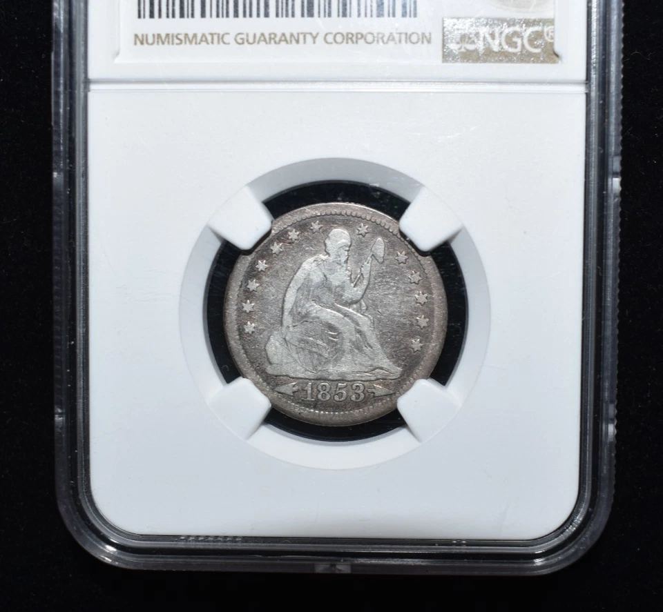 1853 Seated Liberty Quarter Arrows & Rays 25 Cent Silver Coin - NGC Fine 12 - Image 2 of 4