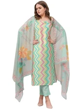 GoSriKi Women's Rayon Viscose Straight Printed Kurta with Pant & Dupatta