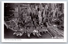 RPPC~New York City~Aerial View~Skyscrapers~Park~Harbor~Ships~1940s Postcard