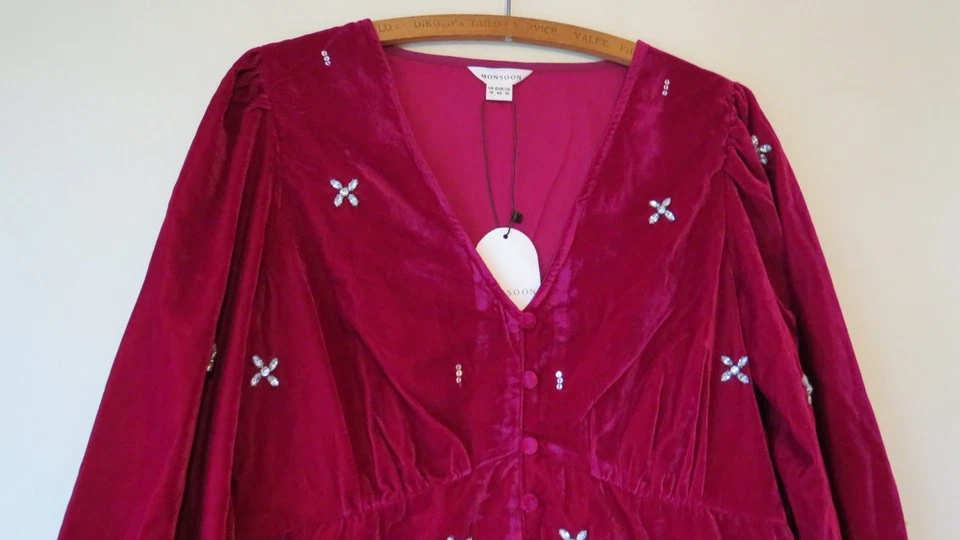 BNWT Monsoon Carola Velvet Embellished Top, Pink, Sz 14 - Image 4 of 4