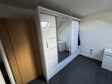 Large Sturdy Wooden Wardrobe With Sliding Mirrored Doors
