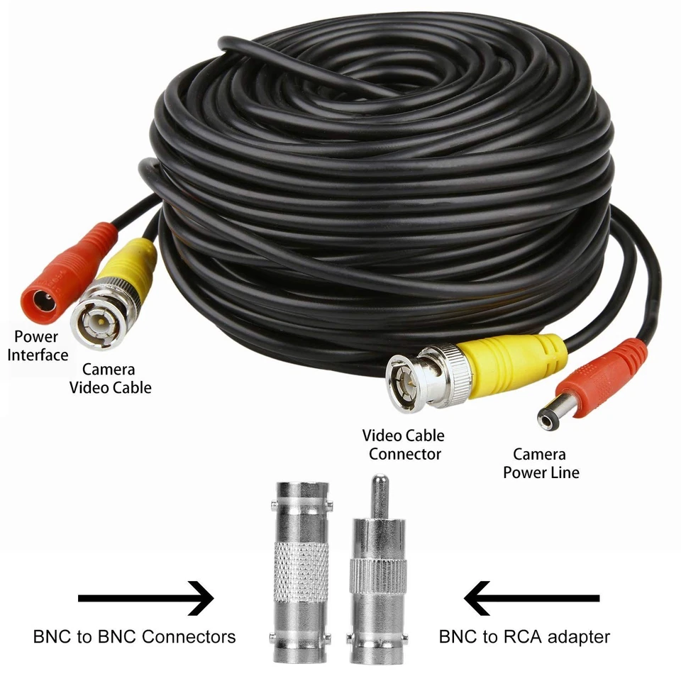 4 Pack 30M/100ft All-in-One BNC Video Power Cables, Extension Surveillance Ca... - Image 2 of 4