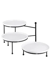 3 Tiered Serving Stand with White Porcelain Plates, 10" Round Tray, Dessert T...