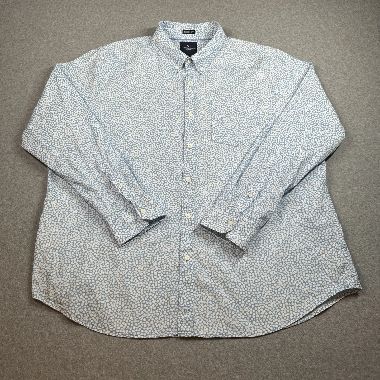 American Eagle Seriously Soft Floral Button Shirt XXL Blue Cotton