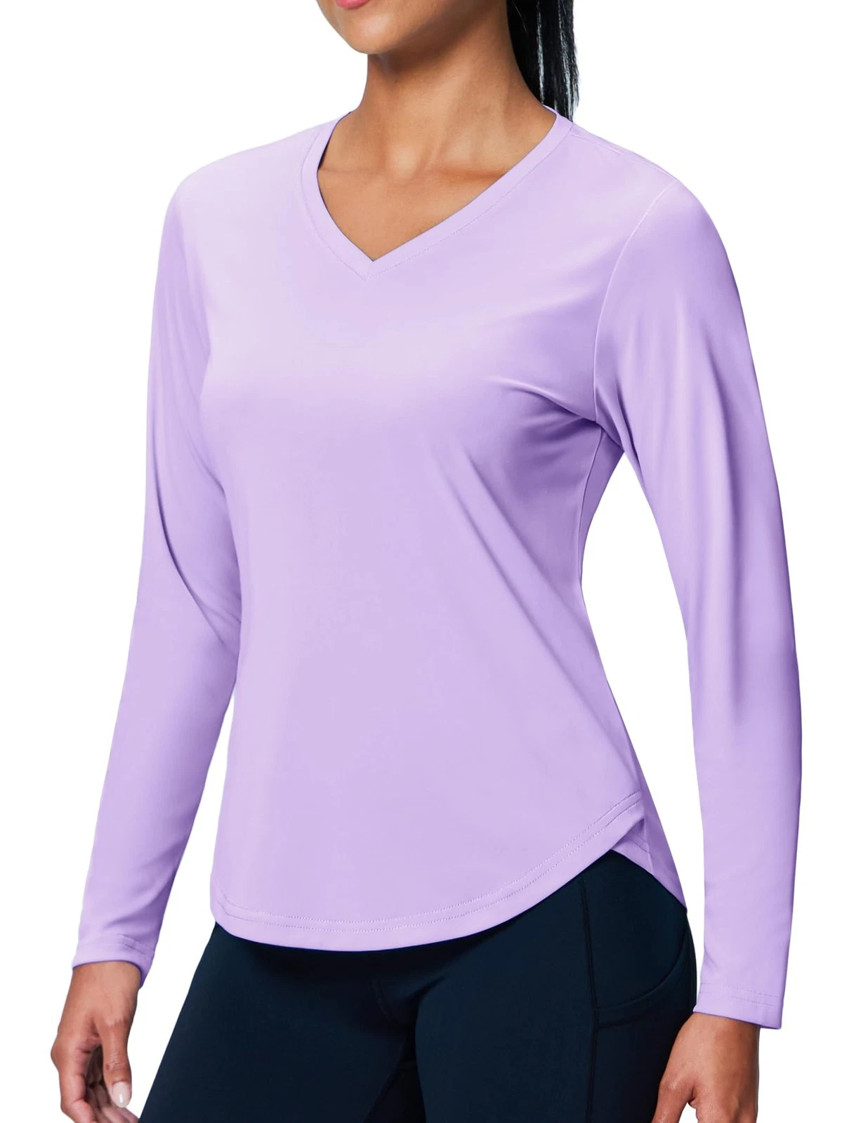Long Sleeve Sun Shirts for Women Quick Dry Lightweight V Neck Tee Shirt Tops ...