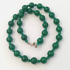 Vintage Green Jade Jadeite Bead Necklace Sterling Silver Clasp Presidium Tested