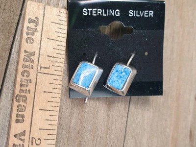ATI Mexiko Sterlingsilber blau Denim Türkis Stein Inlay Ohrhänger 20 mm