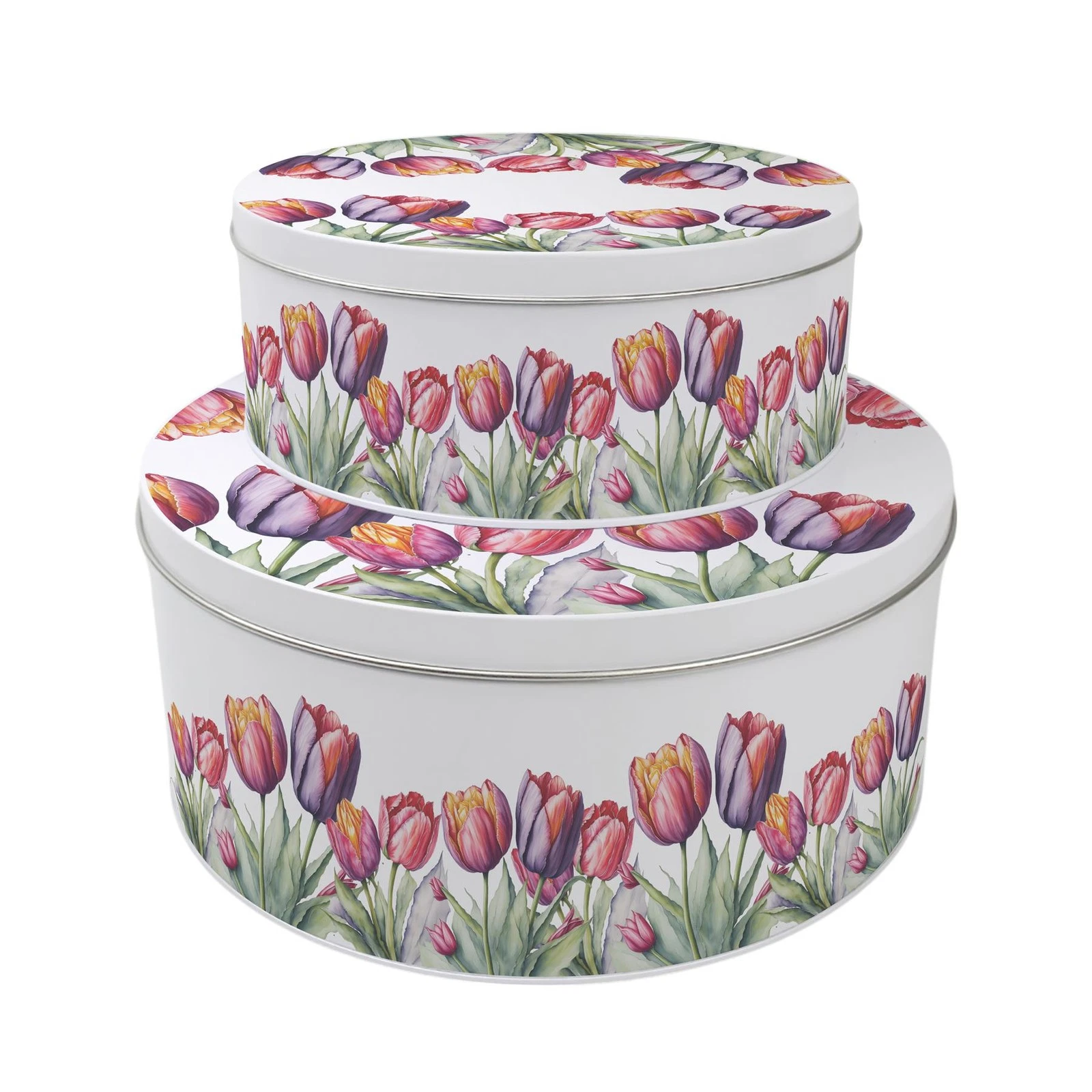 Tulips Cake Tin Set - Floral Round Nesting Kitchen Storage Gifts