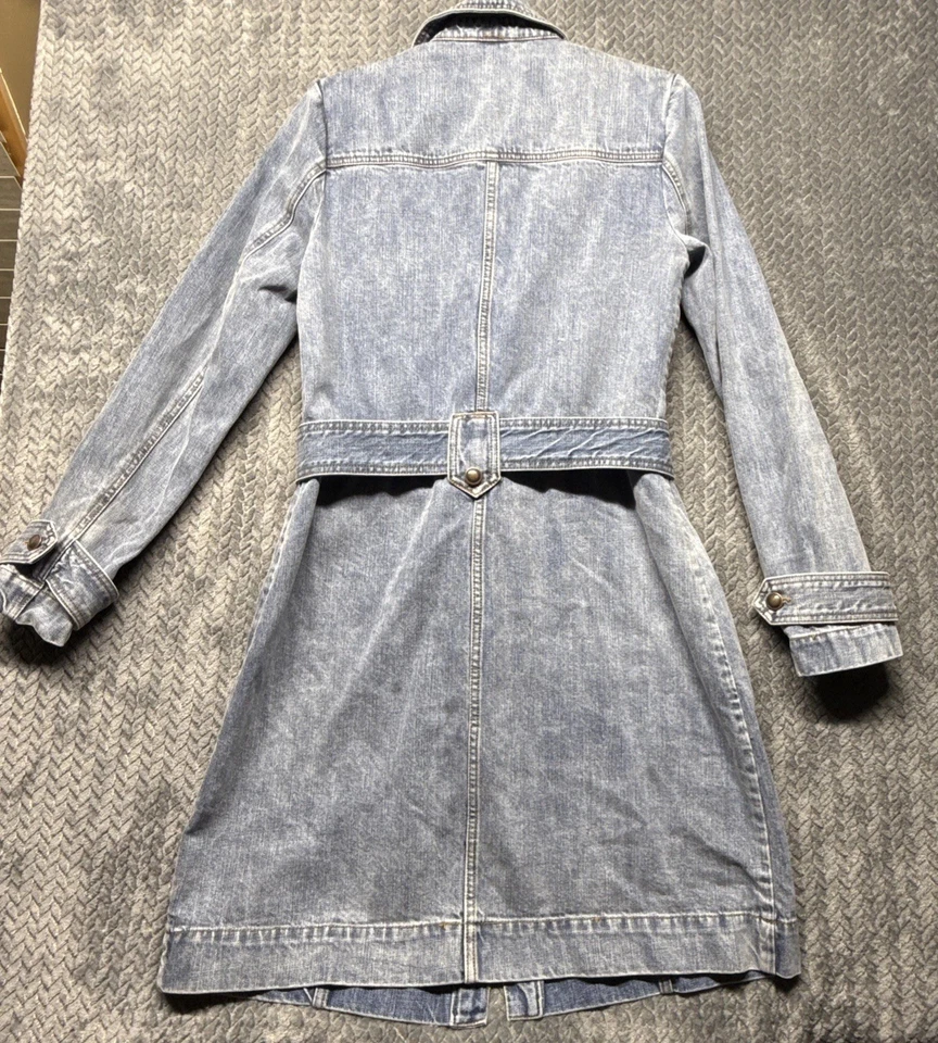Free People Denim Trench Coat Women S Blue Belted Button Front Long Jean Jacket - Image 2 of 4