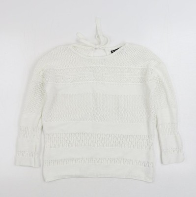 Dunnes Stores Damen Pullover Pulli weiß U-Boot-Ausschnitt Baumwolle Größe S