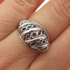 925 Sterling Silver Vintage Modernist Ribbed Dome Oxidized Ring Size 7