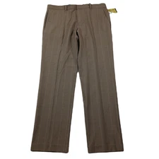 Perry Ellis Dress Pants Mens 34x32 Tan Blue Windowpane Modern-Fit Resolution