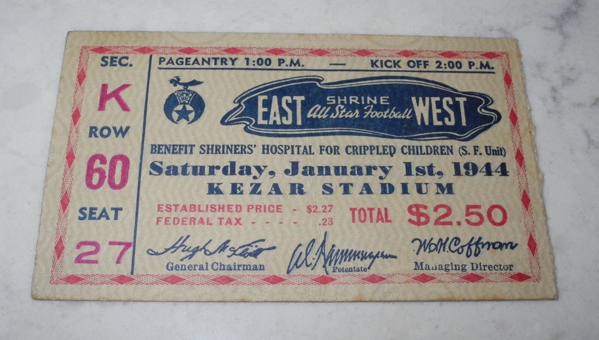 1944 NCAA College Football East West Shrine All Star Kezar Stadium