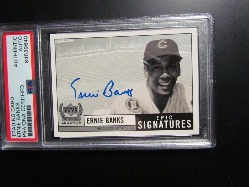 Tarjeta firmada por Ernie Banks Upper Deck 1999 Century Legends PSA encapsulada Foto 2 de 4