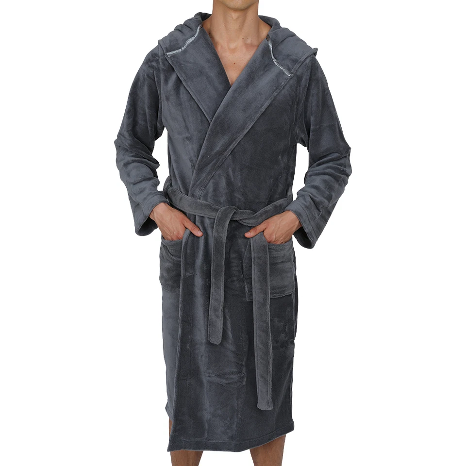 Hombre - Albornoz con Capucha - ROPA CORAL POLAR - SÚPER SUAVE Peso Pesado - Vendedor de EE. UU.  Foto 4 de 4