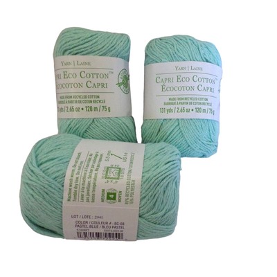 Capri Eco Cotton Yarn (3) Pk Recyled Cotton ''Pastel Blue'' New