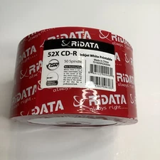 50 Pk Ridata Ritek 52X 80MIN 700MB Blank CD CDR Media White Inkjet Hub Printable