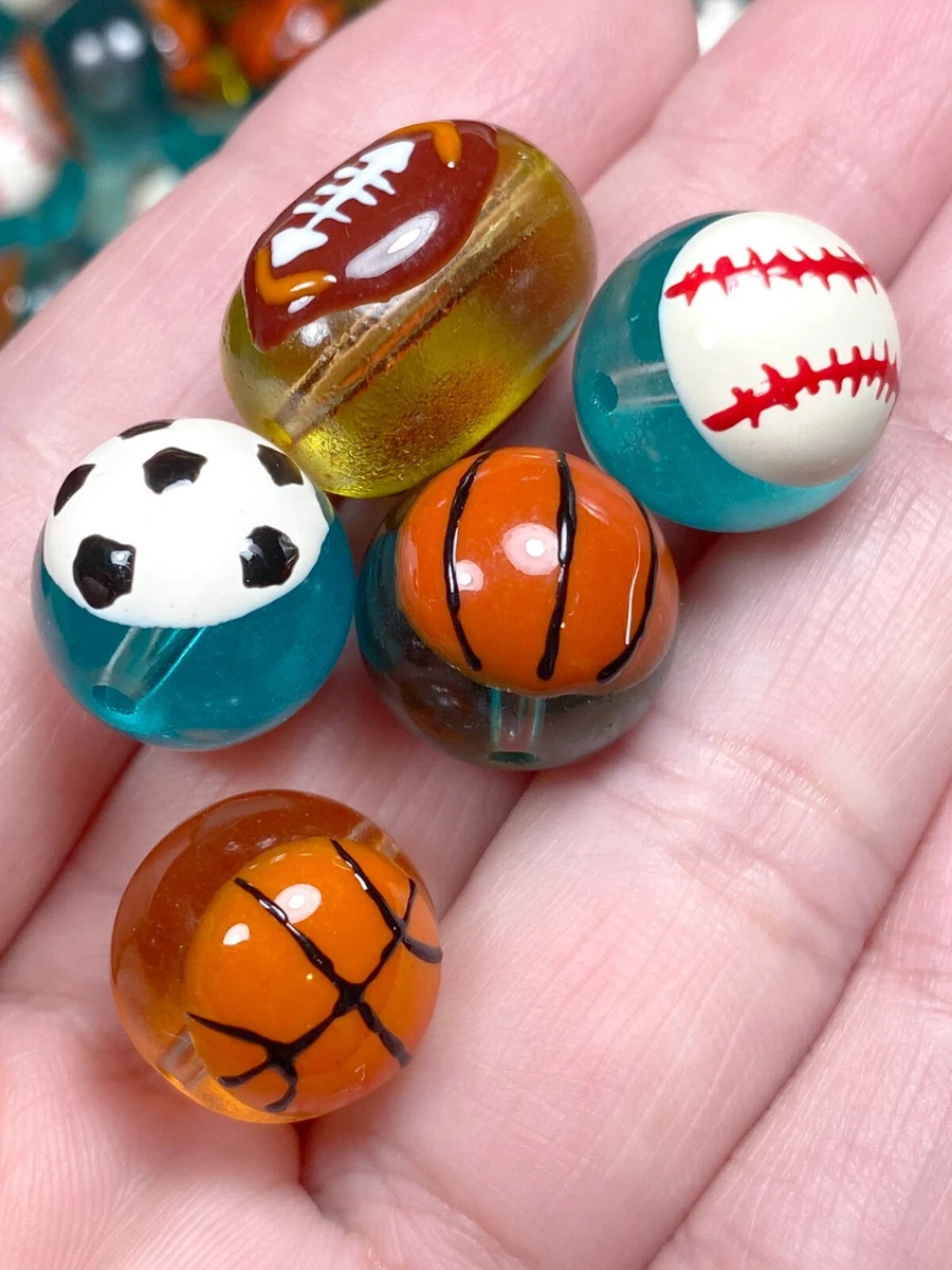 Sport Beads Glass Beads Soccer Football Baseball Basketball Mix Size 1 lb