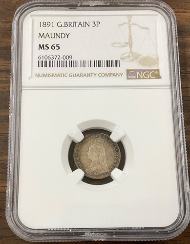 1891 GREAT BRITAIN, 3 Pence, Silver - NGC MS65 - Victoria, Maundy