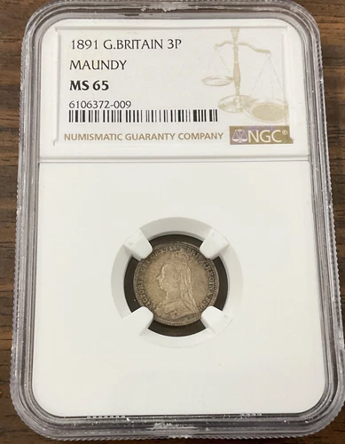 1891 GREAT BRITAIN, 3 Pence, Silver - NGC MS65 - Victoria, Maundy