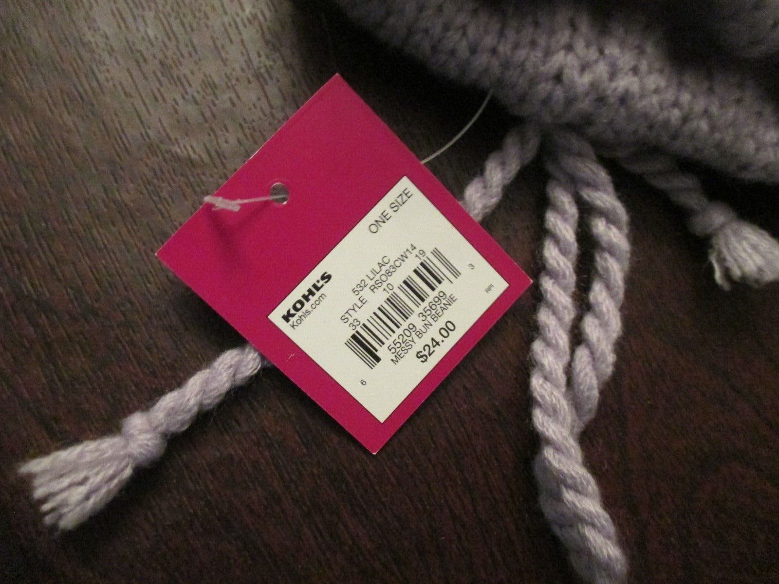 So Kohls Lilac Pony Tail Knit Winter Hat NWT