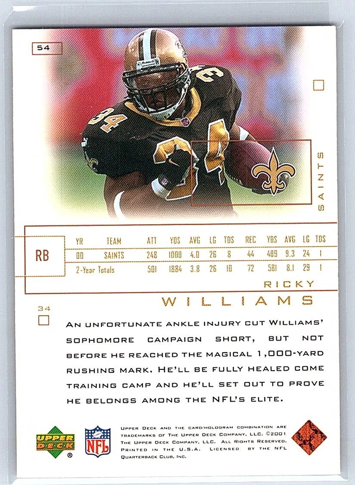 2001 Upper Deck Pros & Prospects #54 Ricky Williams - Image 2 of 2