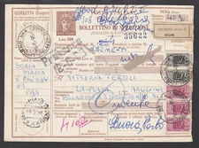 Italy H&G N108, 1958 200L brown Parcel Post Label uprated to 1090L, LIVORNO CDS