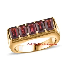 Natural Garnet & CZ  Gemstones Gold Plated 925 Sterling Silver Ring for Men #911
