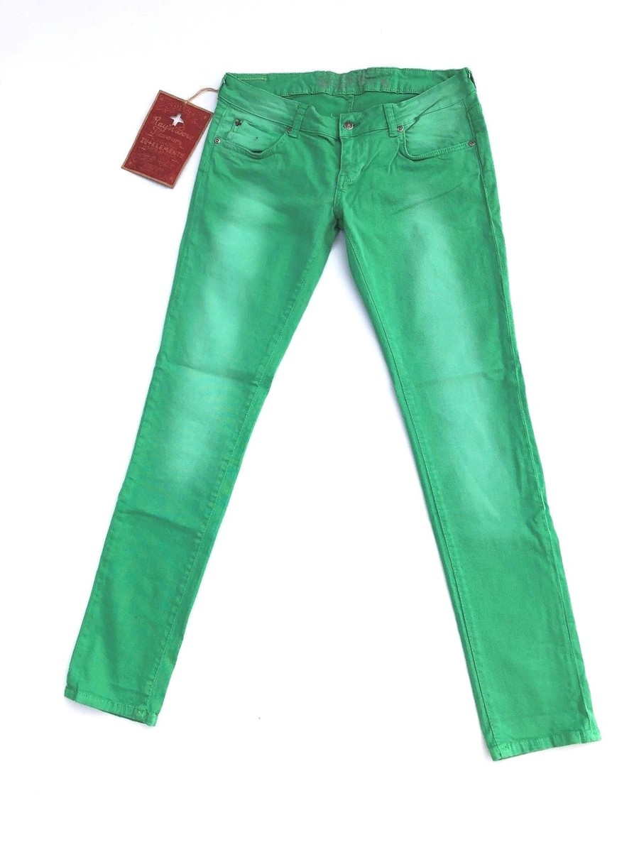 NWT ZU+ELEMENTS Ashlee Summer Denim Green Jeans Slim Fit Made In Italy Sz 28