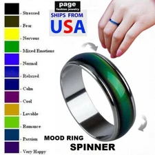 Mood Ring "Spinner" Change Color Stainless Steel Rings Size 5-10 - With E-Chart