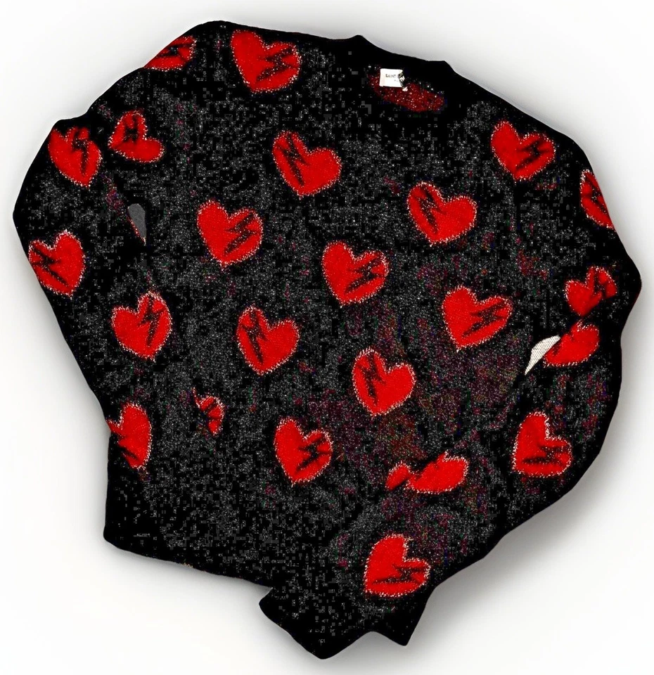 Vintage Designer SAINT LAURENT Paris Lightning Hearts Sweater Ladies Size Sm. - Image 2 of 4