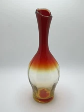 Vintage Blenko Bud Vase Amberina Art Blown Glass 10" Red Yellow Orange Glows