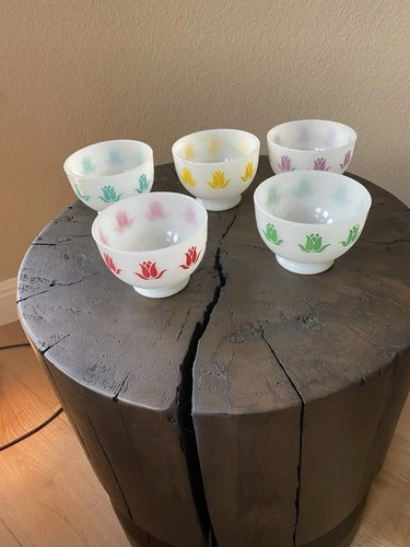 Vintage Fire King Tulip Cottage Cheese Bowls Milk Glass (Set of 5)