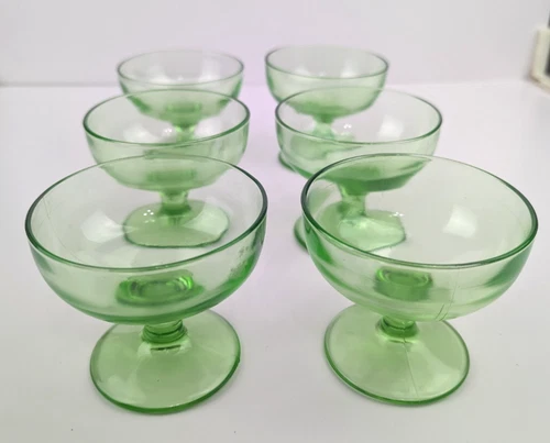 Vintage Uranium Depression Glass Green Dish Dessert Cup Collectible SET OF 6