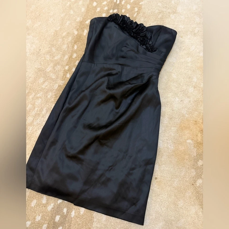 White House Black Market Strapless Black Ruffle Cocktail Dress Women’s size 4 - Image 3 of 4