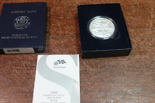 2008-W. AMERICAN EAGLE SILVER UNCIRCULATED COIN- ONE OUNCE- W/ BOX and COA