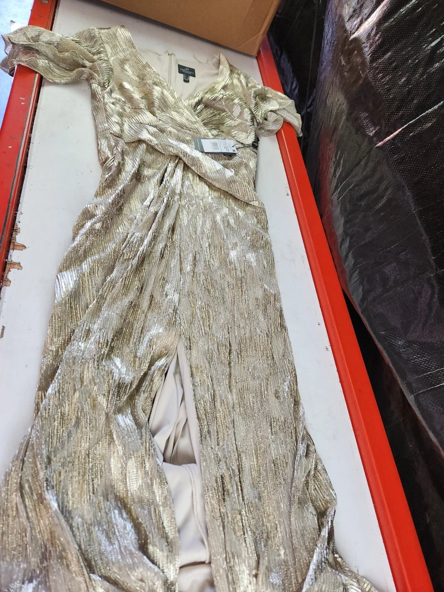 Vestido drapeado de hojas de aluminio para mujer ADRIANNA PAPELL, oro champán, talla 4 EE. UU.