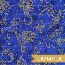 Kaufman Fabric STAR MAPS Navy/Gold. Astrological 1/2 Yard