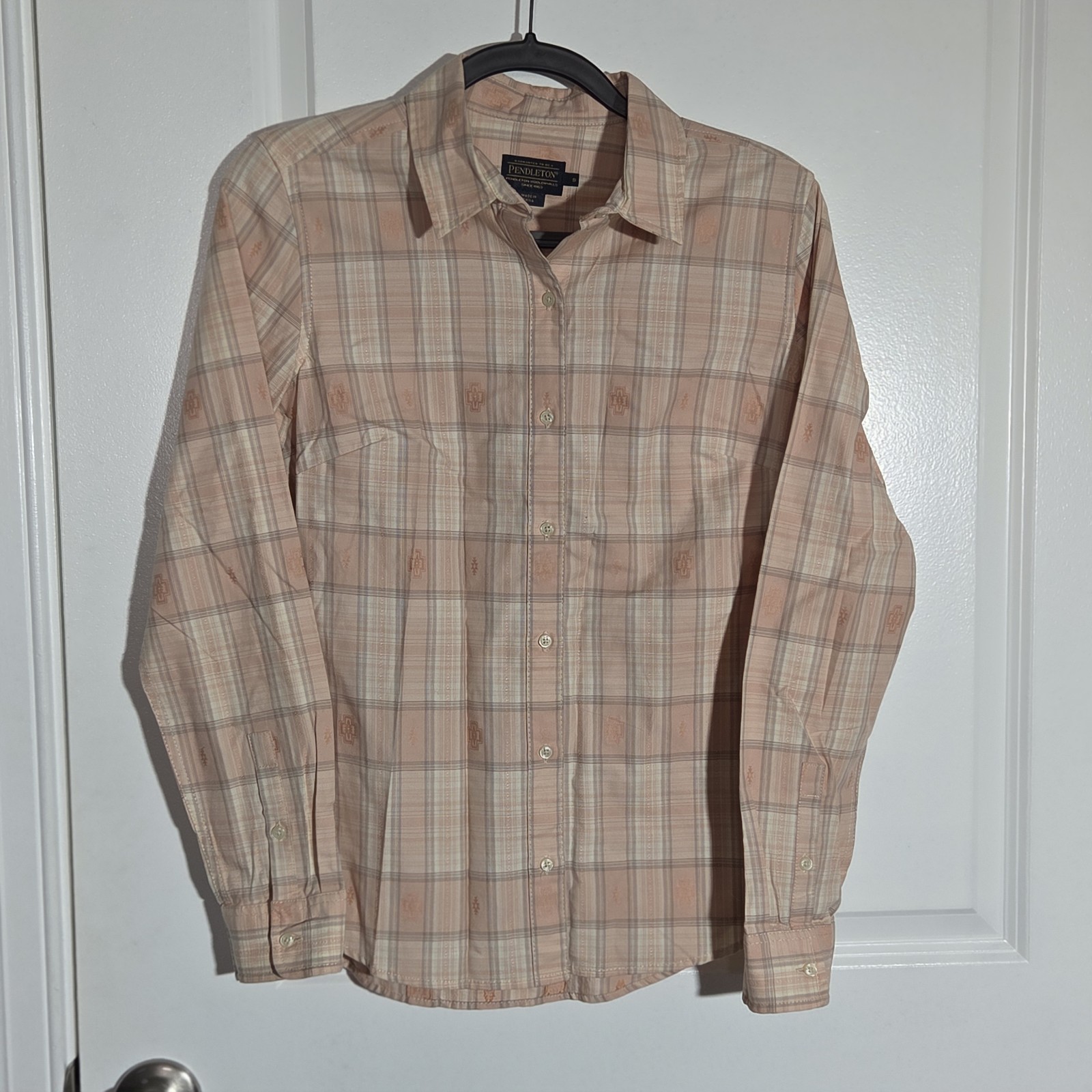 Pendleton Women's S-Shirt Pink Plaid Button-Down Top Long Sleeve