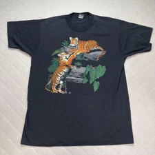 Vintage Tiger Shirt Mens Extra Large Black 1993 Wildlife Graphic Made USA 90s