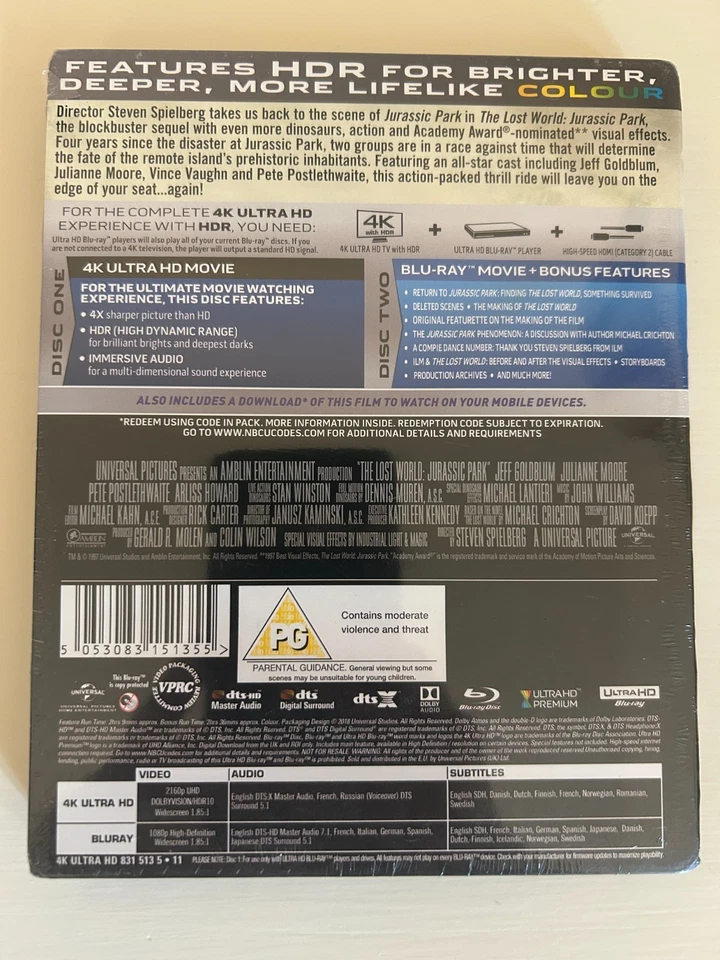 The Lost World Jurassic Park (1997) 4K UHD Steelbook - Rare - New & Sealed - Image 2 of 2