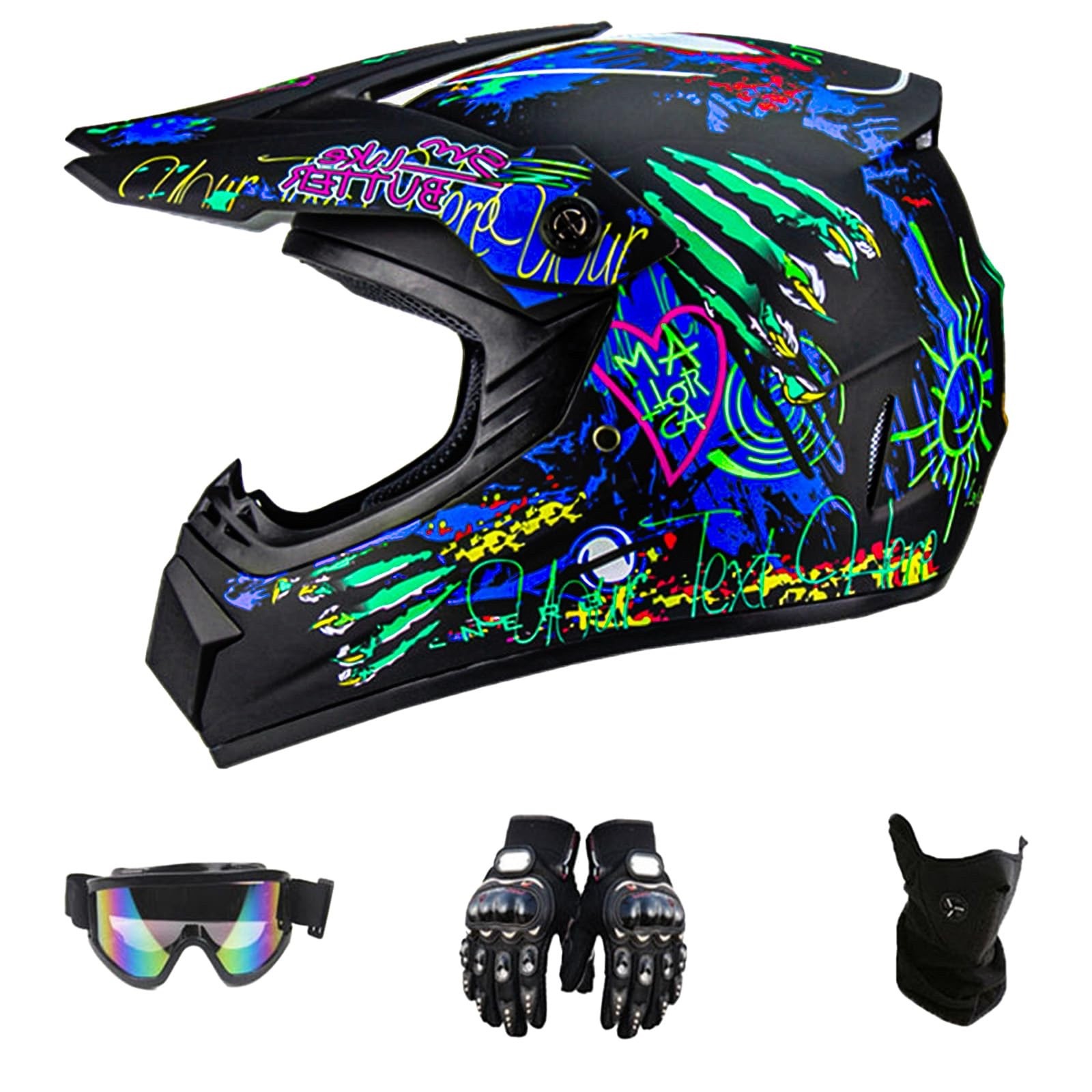 Casco da moto – Casco da motocross MTB Fullface con guanti, maschera per adulti