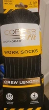 Copper Fit Copper Infused Crew Socks Black 2 Pair L/XL Size Men 9-12 Women 10-13